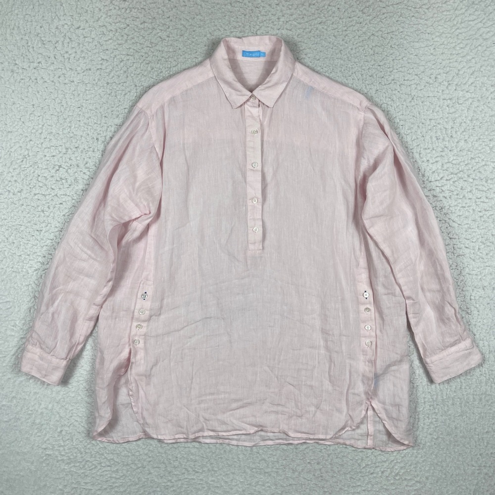J.McLaughlin Linen Tunic Top Womens Medium Pink Long Sleeve Button Side Popover